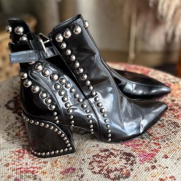 Studded Black Ankle Boots patent Jeffrey Campbell stylish booties - Picture 7 of 9
